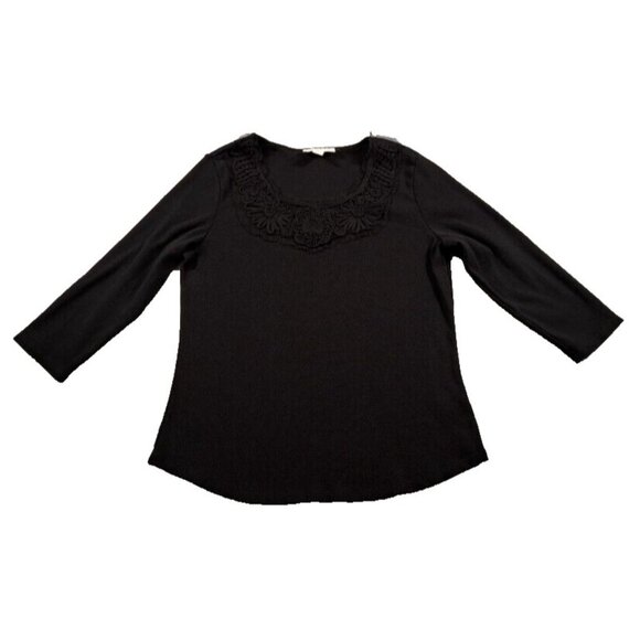 Coldwater Creek Womens M 10-12 Sweater Black 3/4 Sleeve Embellished Cotton - Picture 4 of 10